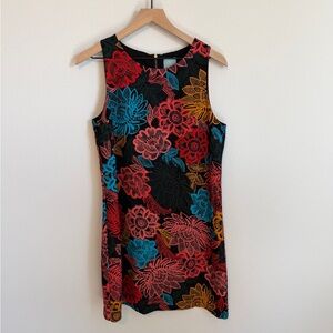 CeCe Black Sleeveless Mini Dress with Red, Teal & Mustard Floral Print